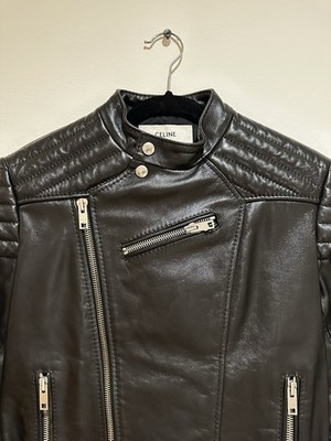 Celine Hedi Slimane AW19 Black Calfskin Leather Biker Jacket FR34
