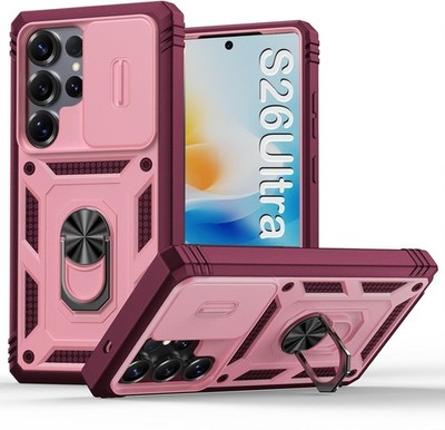 Case for Samsung S26 Ultra Camera Cover & Metal Kickstand, Pink Heavy Duty Shell
