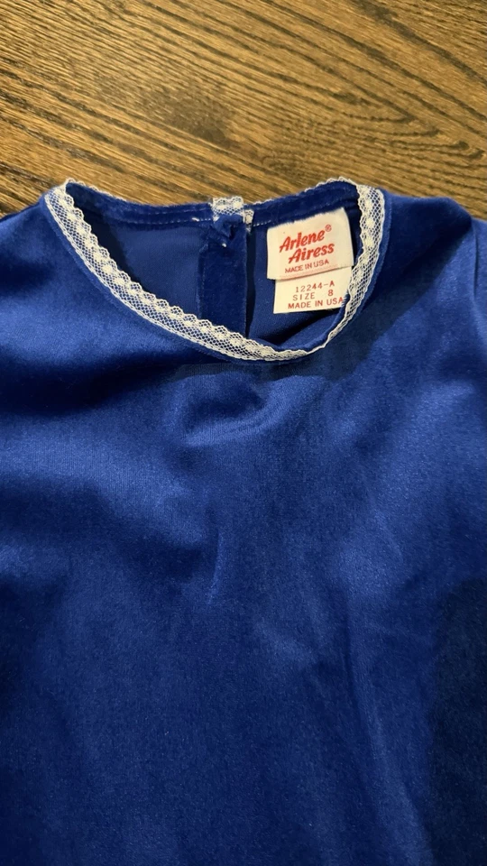 Arlene Aires's Vintage Blue Velvet Lace Girls Dress Size 8 NWOT Made In USA Rare - Image 4 of 4