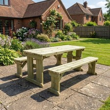 Wooden Picnic Table Bench Set Outdoor Garden Pub Furniture Aspen Rounded New