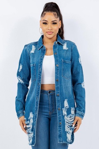 Veste en jean boutonnée American Bazi en détresse manches longues