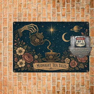 Skeleton Hand Teapot Starry Night Mystical Party Decor Metal Sign