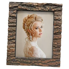  Rustic Wood Picture Frame with Real Bark，Solid Wood High 8.5x11 1200