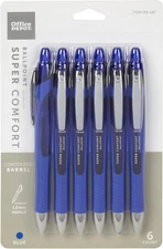 Office Depot Retractable Ballpoint Pens With Grip, 6 Count (Pack of 1), Blue 