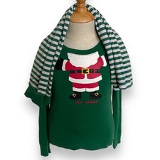 Gymboree Boys Pajamas Sz 5 Green White Mr. Claus Santa Striped Gymmies Soft