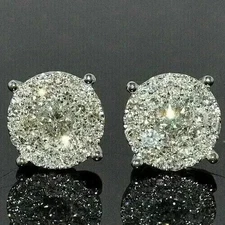 Men's 2 Ct Round Cut Simulated Diamond Cluster Stud Earrings 925 Sterling Silver