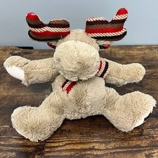 Pier 1 Imports Holiday Moose Plush Tan Stuffed Animal Striped Antlers Scarf