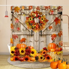 Fall Farmhouse Thanksgiving Pumpkins Shower Curtain, Rustic Autumn Harvest Su...