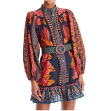 Farm Rio Ainika sparkle puff sleeve belted button up shirt mini dress sz S