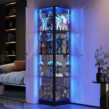 Glass Display Cabinet with Doors , Corner Curio Cabinet with 3-Color LED Lights