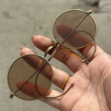 Vintage Copper Frame Crystal Stone Round Eyeglasses Old Dark Brown Sunglasses