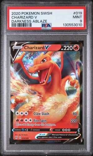 2020 POKEMON SWORD & SHIELD DARKNESS ABLAZE #019 CHARIZARD V PSA 9