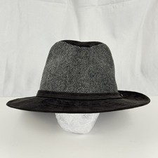 Stetson All American Fedora Hat Wool Blend L Grey Herringbone Black Brim
