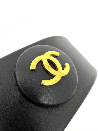 Cinturón CHANEL Cuero Negro Chapado en Oro Logo CC Iconos Cadena Hebilla 93A 60/24 - Imagen 5 de 10