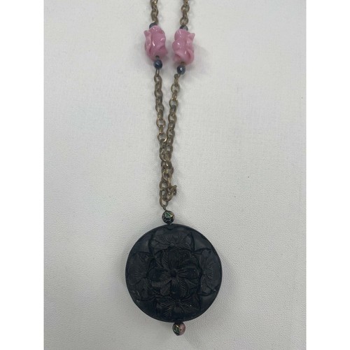 Vintage Floral Statement Halskette Blume Rose Lila Rosa Tulpe Perlen mit Anhänger - Bild 7 von 12