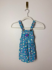 Vintage OshKosh B Gosh Corduroy Overall Dress Teal Blue Floral Girls 3T 90's