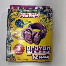 CRAYOLA Melt N Mold Factory BLING RINGS 12 Glitterati Glam 8 Mold Crayon REFILLS