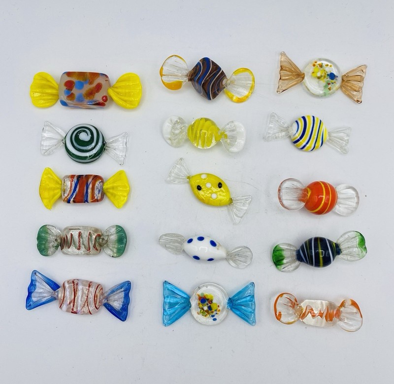 Lot of 15 Vintage Murano Blown Glass Wrapped Art Glass Candy Pieces