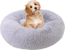 Plush Pet Bed Calming Donut Dog Bed Cat Bed Round Cuddler Nest Cushion Mat 24"