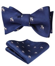 Mens Self Tie Animal Bow Tie, Pocket Square Set, Woven Silk, Wedding Party