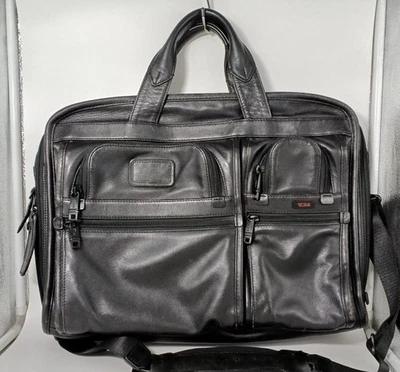 TUMI 2-Way Briefcase sac d'affaires en cuir noir pour hommes 96141DH - Photo 1/4