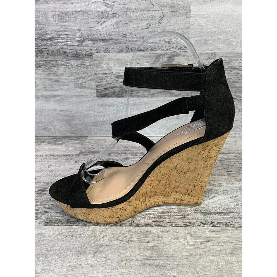 Sandalias de cuña Charles By Charles David negras de gamuza corcho para mujer talla 10M Foto 4 de 4