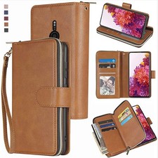 Estuche tipo billetera Sony Xperia XZ2 9 tarjetas cremallera ranuras soporte abatible cuero teléfono estuche