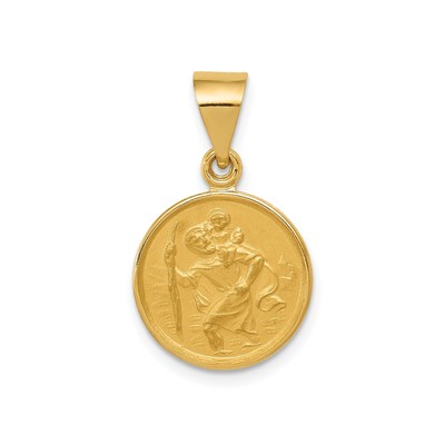 Saint Christopher Gold Pendant Necklace Satin Finish Religious Medal Protection