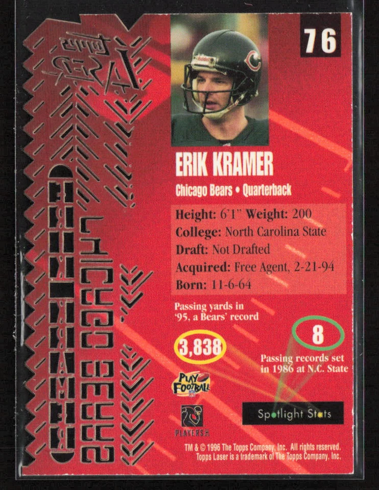 Erik Kramer 1996 Topps Laser #76 Chicago Bears - Image 2 of 2