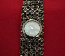 D&G Dolce & Gabbana Risky DW0245 Women's Cuff Watch Black Rhinestone MOP Dial