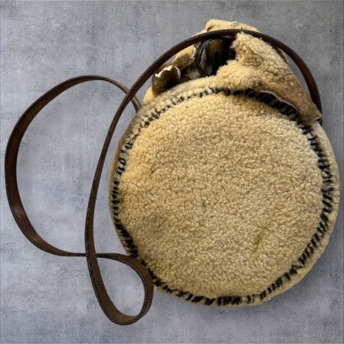 Vintage Sheepskin Canteen Water Bottle Carrier Leather Strap Rustic Hiking
