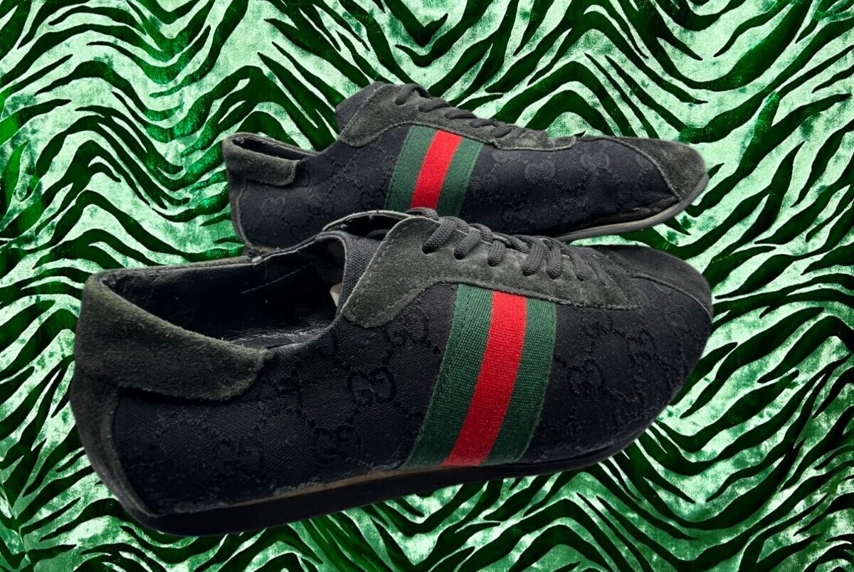 Baskets Gucci noires monogramme en daim et toile (44 EU?)
