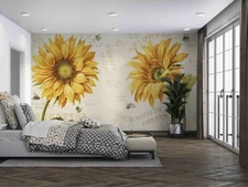 3D Sunflower Bee Wallpaper Wall Mural Removable Self-adhesive Sticker139