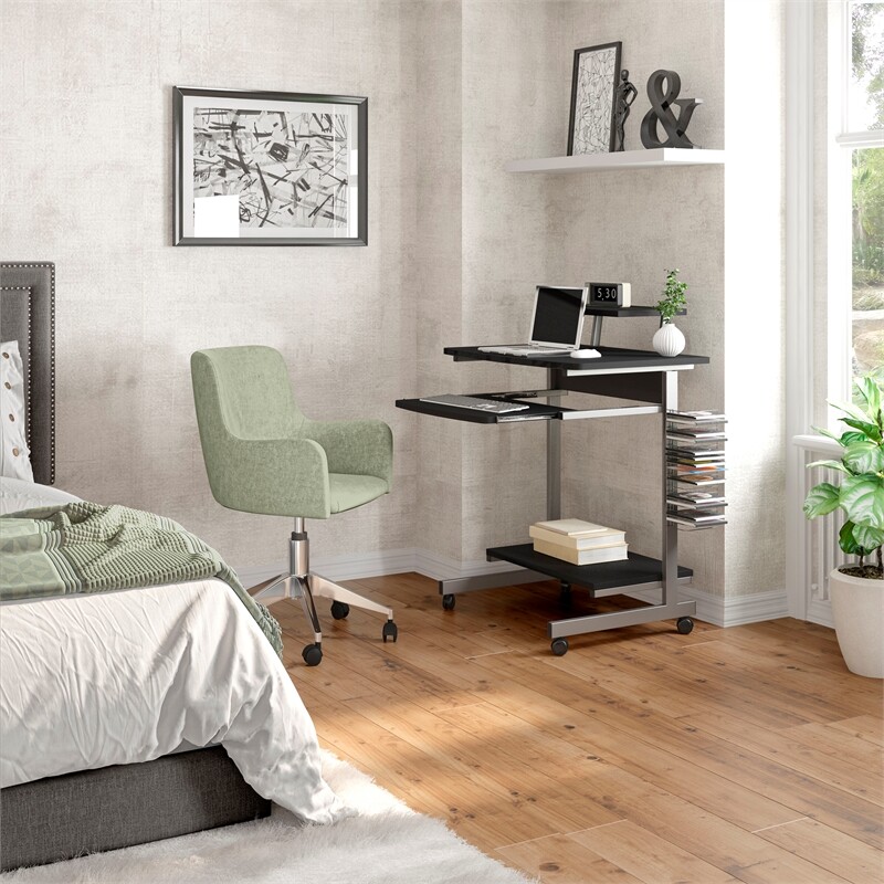 Techni Mobili Wood & Steel Compact Computer Cart with Storage in ...