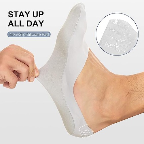 6 Pairs Mens Invisible No Show Nonslip Loafer Low Cut Solid Ice Silk Boat Socks - Picture 4 of 5