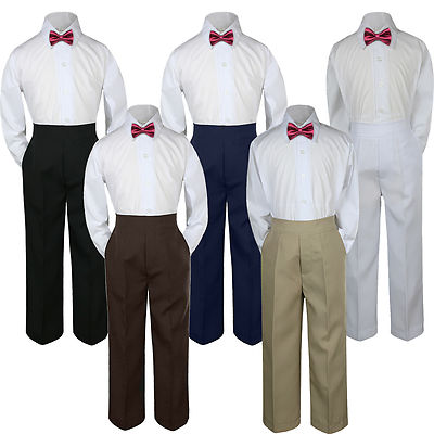 Boys Baby Toddler Kids Burgundy Maroon Vest Bow Tie Formal Set Suit Hat S-7