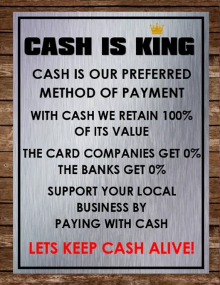 LABEL WARRIOR Cash Is King Metal Sign Payment Take Away Pizza Chip Café Shop Store Poster