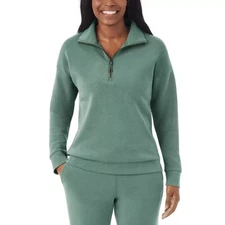 MEMBERS MARK Women`s Moisture Wicking Quarter Zip Pullover - Green Sage Sz.M