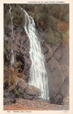 Pollock Pines CA Bridal Veil Falls Lake Tahoe Placerville Hwy Vtg Postcard C62