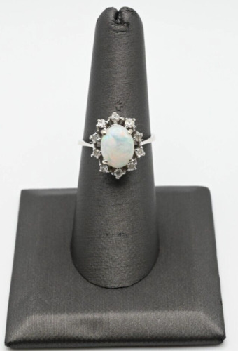 Solid 14KT White Gold 2CT Opal and .30CTW Diamond 