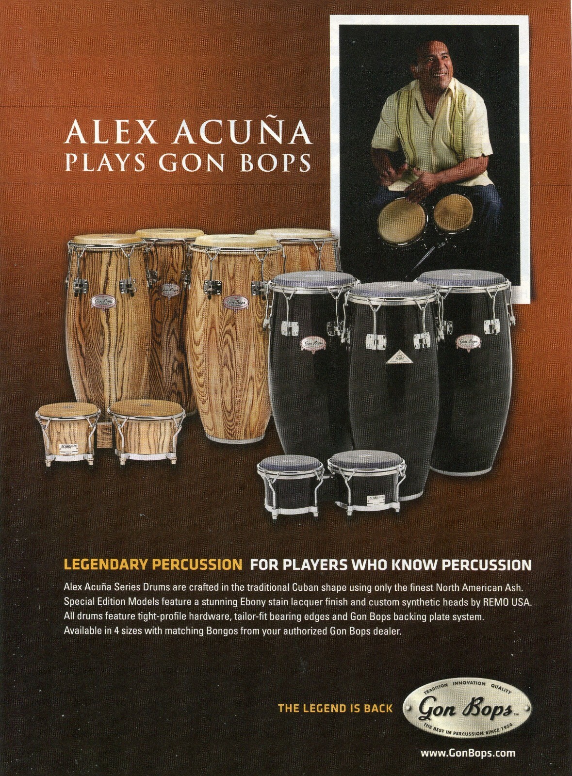 2011 Print Ad of Gon Bops Alex Acuna Series Congas & Bongos eBay