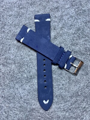 02 Straps for 21mm BLUE Vintage Handmade NUBUCK Leather watch band strap