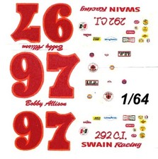  97 Bobby Allison 1954 Ford Swain Racing 1/64th HO Scale Slot Car Decals