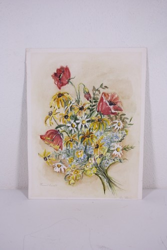 Margaret Hiemuth? Signierter Blumen Blumenstrauß 12x16 Aquarell Kunst Gemälde - Bild 11 von 12