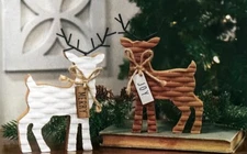 Wood Reindeer Set of 2 Basketweave Merry Joy Christmas Winter NEW Farmhouse