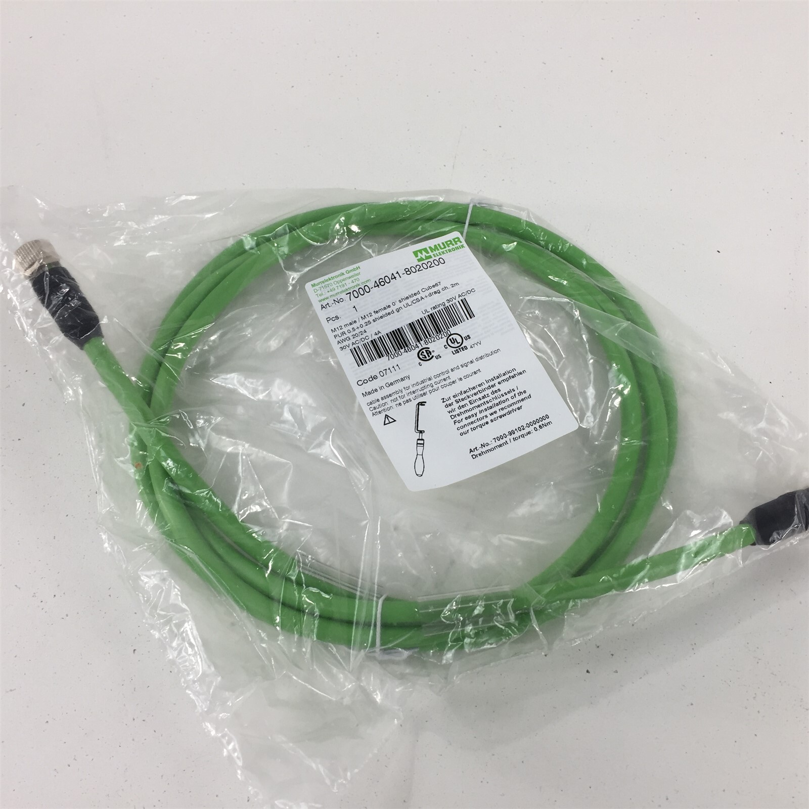 Murr Elektronik 7000-46041-8020200 M12 Male to M12 Female 2.0M
