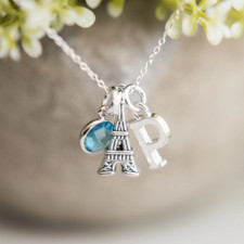 Paris necklace personalised gifts Eiffel tower jewellery French France trip gift