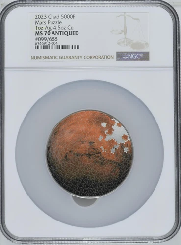 NGC MS70 Chad 2023 MARS PUZZLE 1Oz Silver Coin +4.5oz Copper 5000 Francs