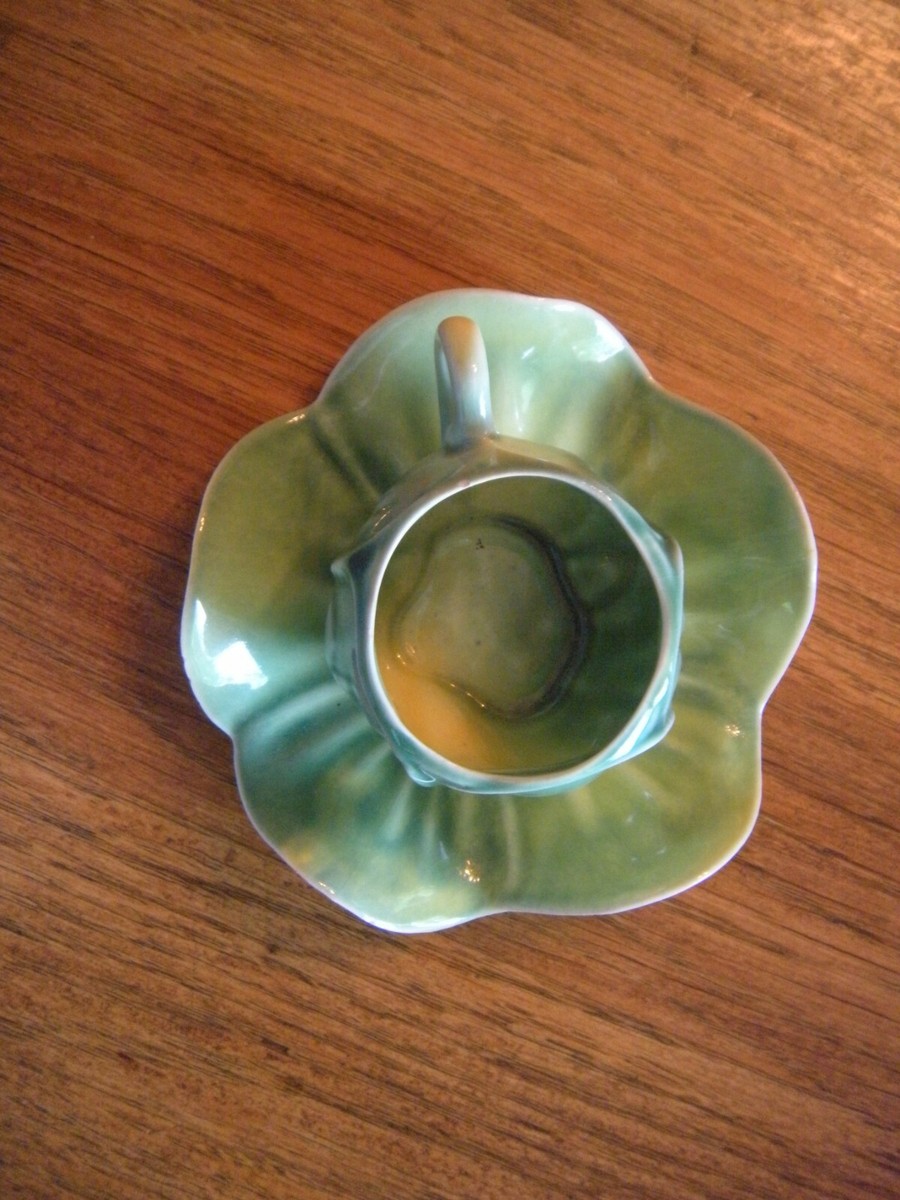 Antique Kipp Ceramics Small Cup And Saucer Set Green 1947 Vintage