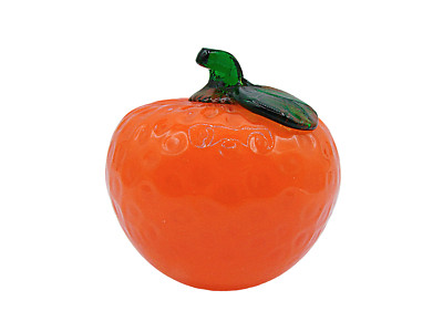 Vintage Murano Glass Orange Fruit Decor Stem Leaf Dimples Bright Orange 3x3''